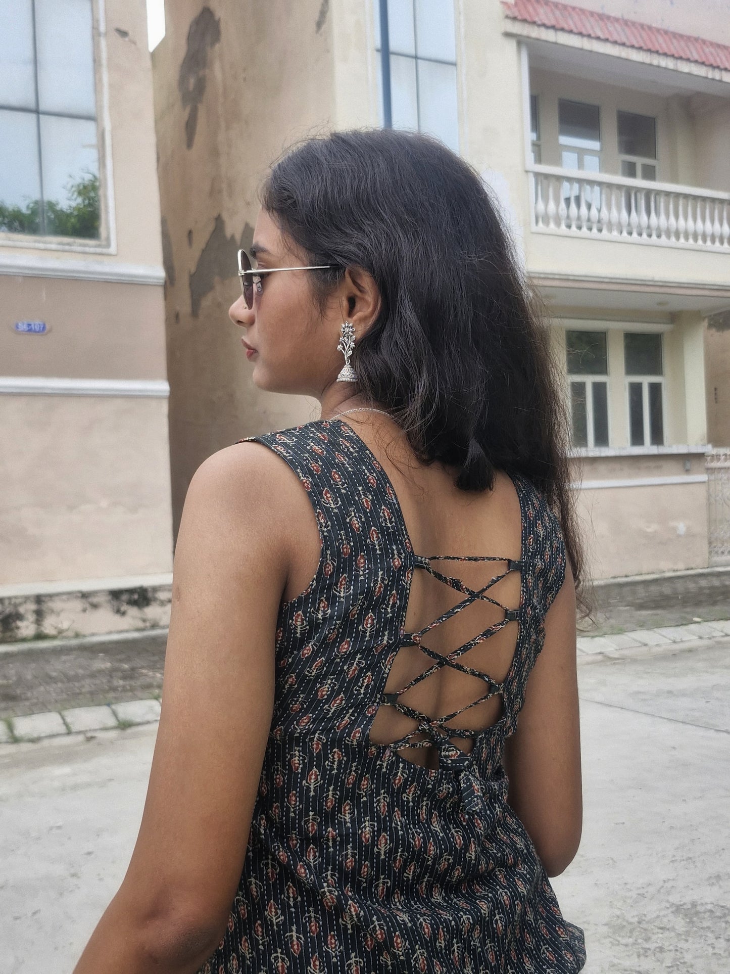 Indiraa - Trending Women’s Backless Short Cotton Kurti | Olive Green Sleeveless Kurti Top for College & Office Wear