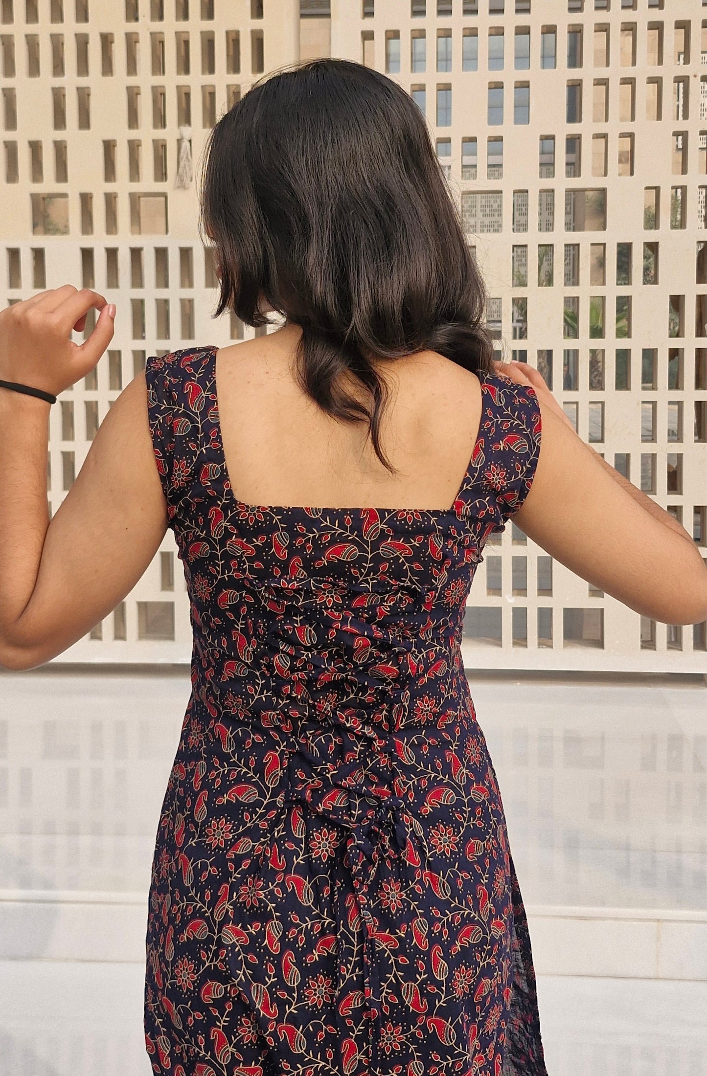 Trending Cotton Sleeveless Long Kurti with Square Neck & Corset Back