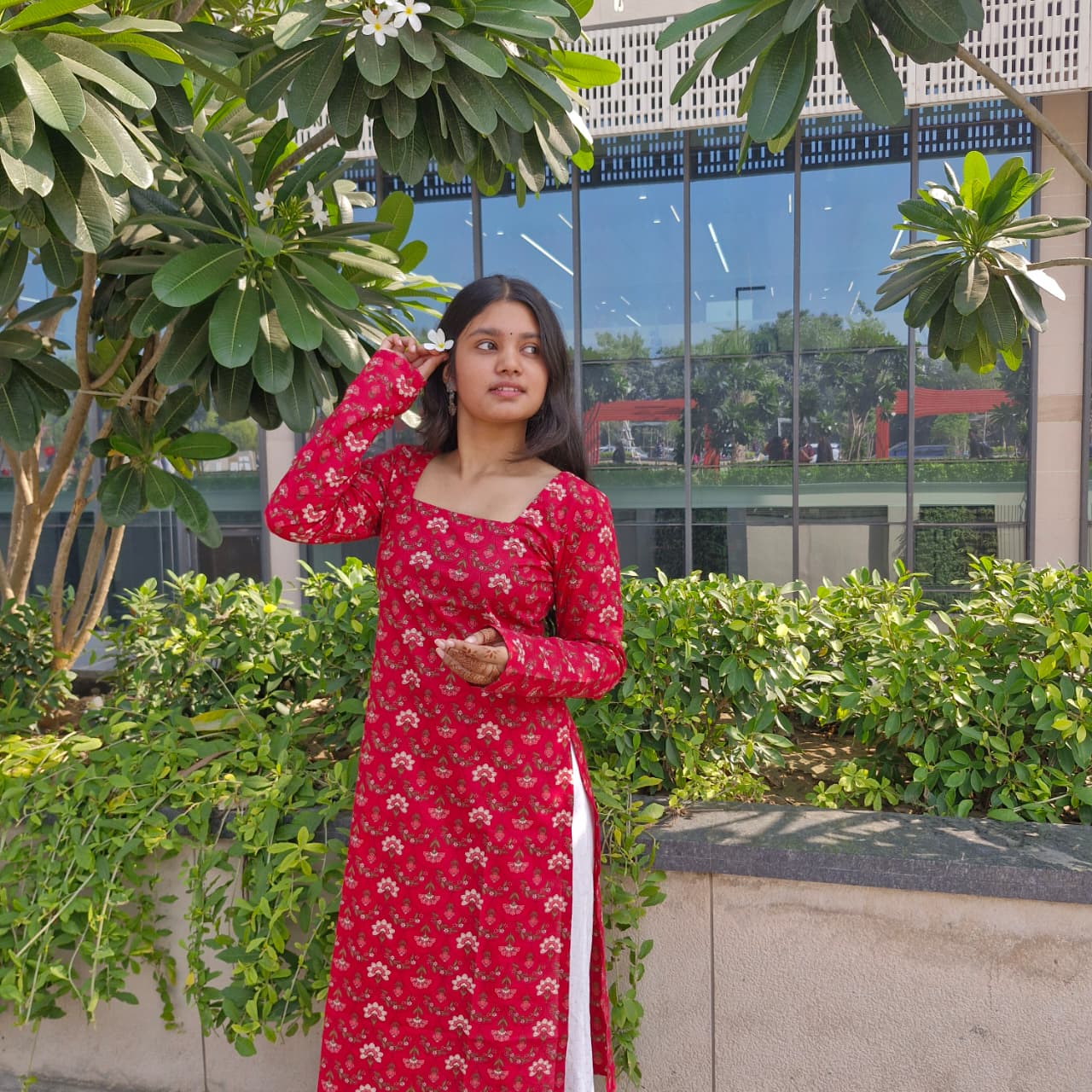 Red Floral Cotton Kurti with Corset-Style Back | Vastraaya Exclusive