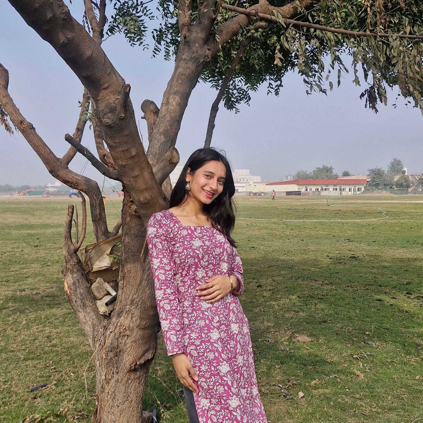 Women Cotton Printed Long Backless Kurti with Square Neck, Full Sleeves & Tie-Up Back