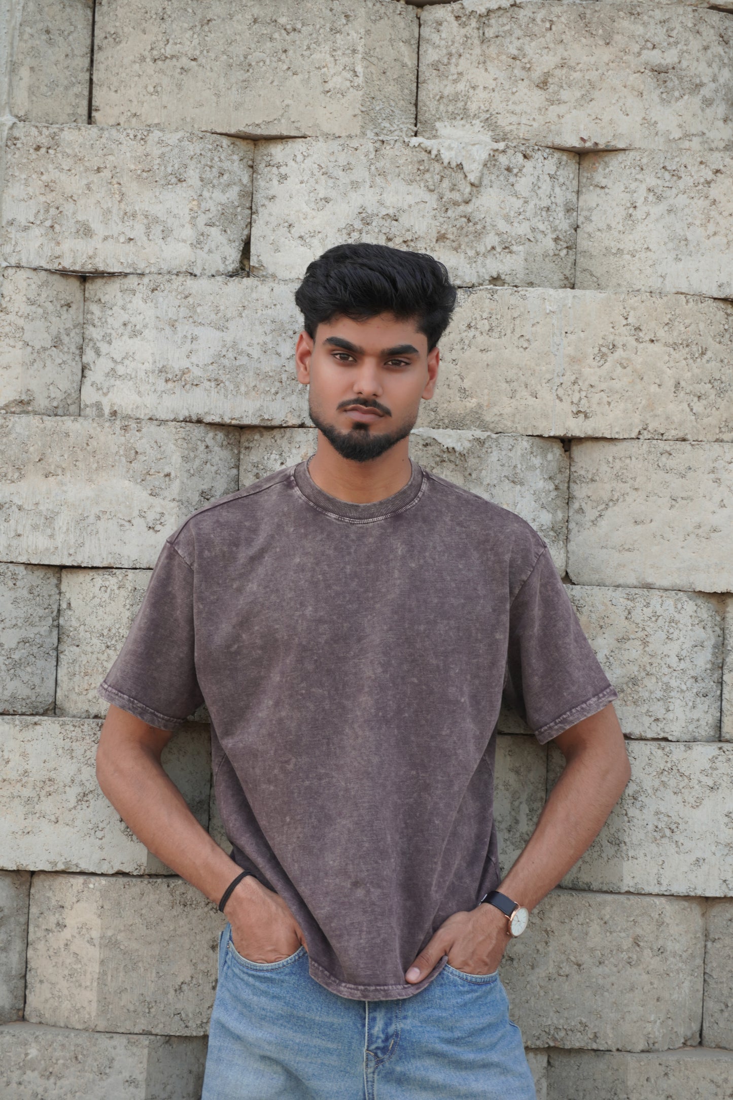 Vintage Acid Wash Boxy Fit T-Shirt – 250 GSM Heavyweight Cotton