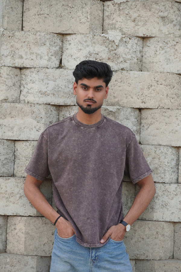 Vintage Acid Wash Boxy Fit T-Shirt – 250 GSM Heavyweight Cotton