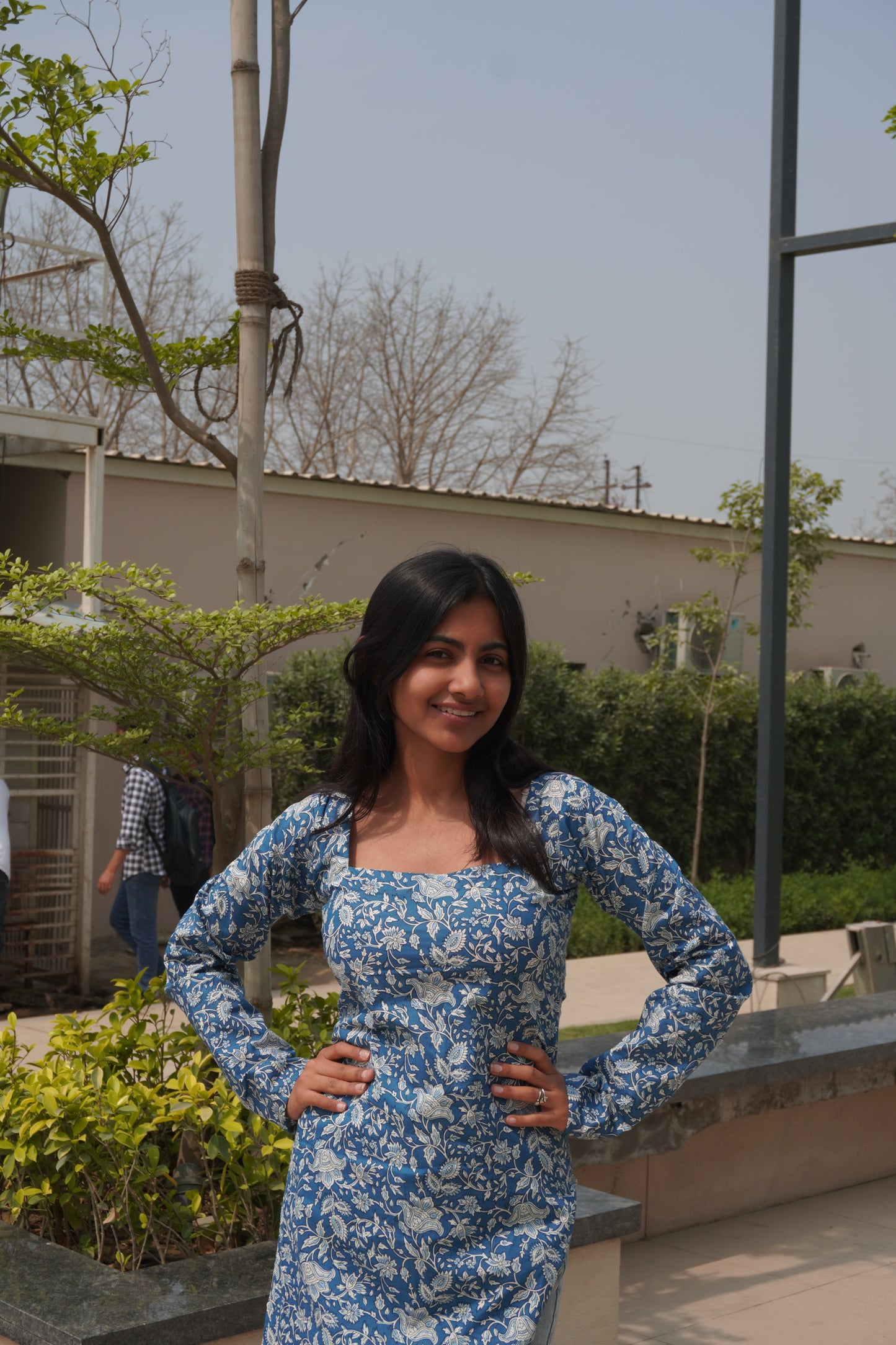 Blue Floral Corset Back Cotton Kurti