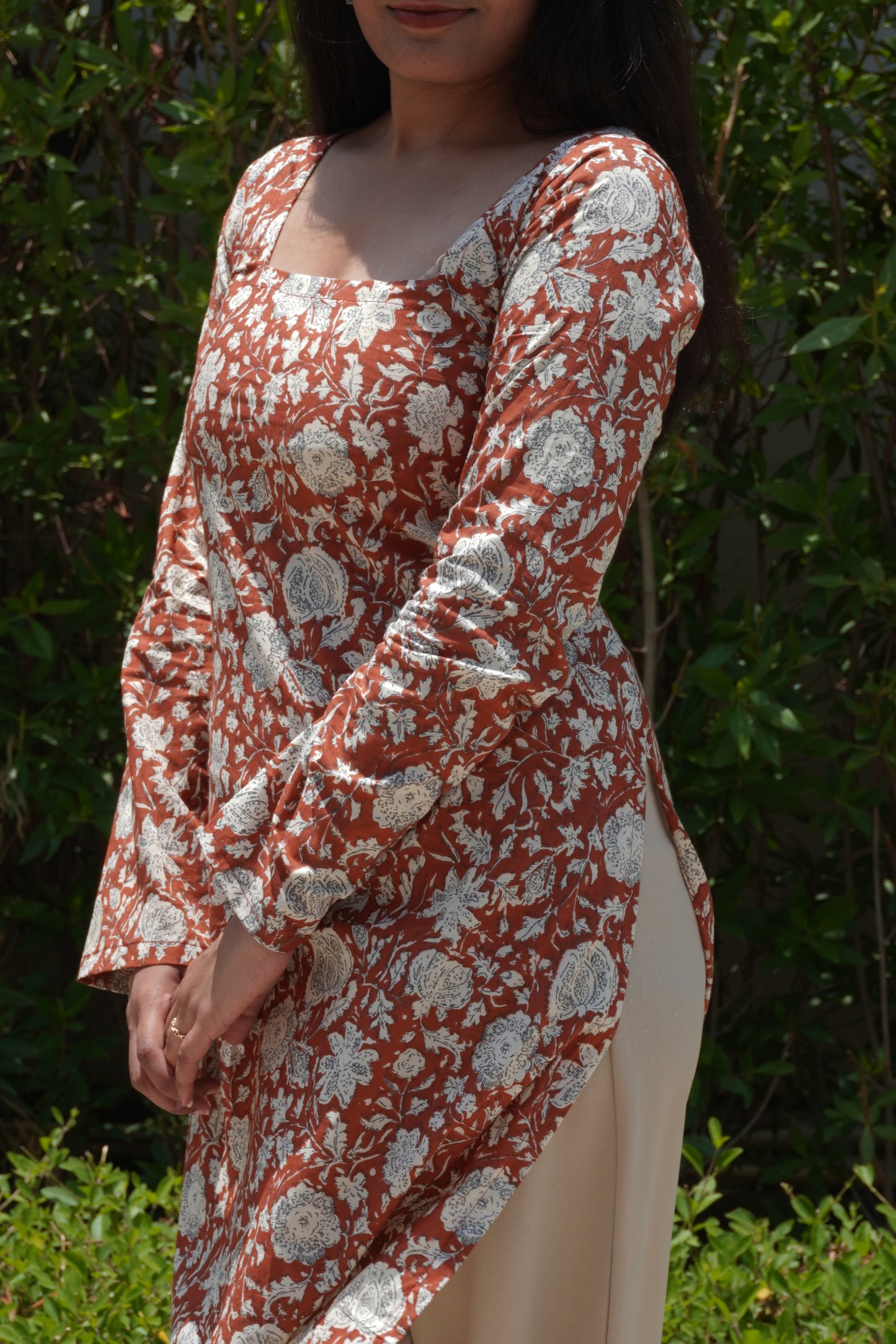 Orange Blossom Corset Back Long Cotton Kurti