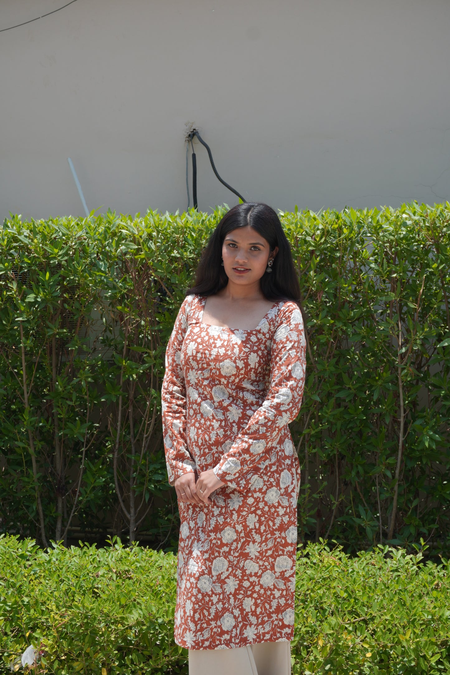 Orange Blossom Corset Back Long Cotton Kurti