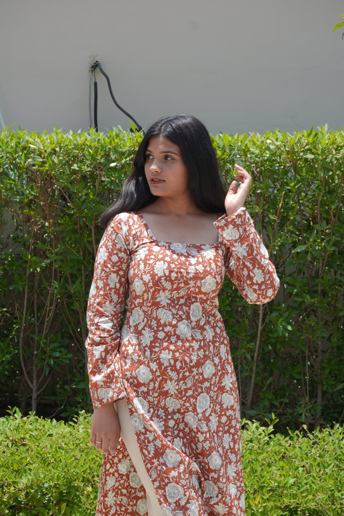 Orange Blossom Corset Back Long Cotton Kurti