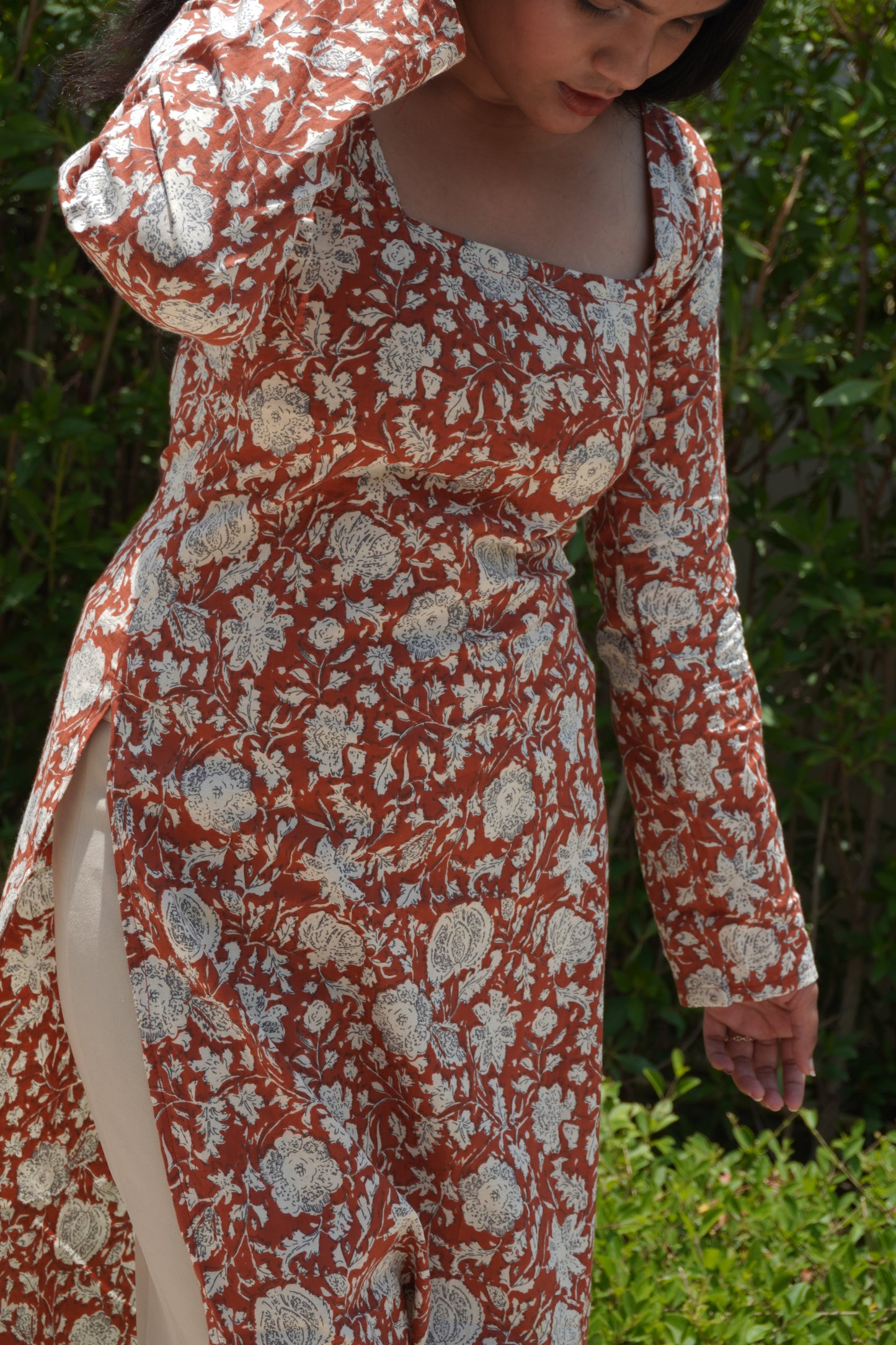 Orange Blossom Corset Back Long Cotton Kurti