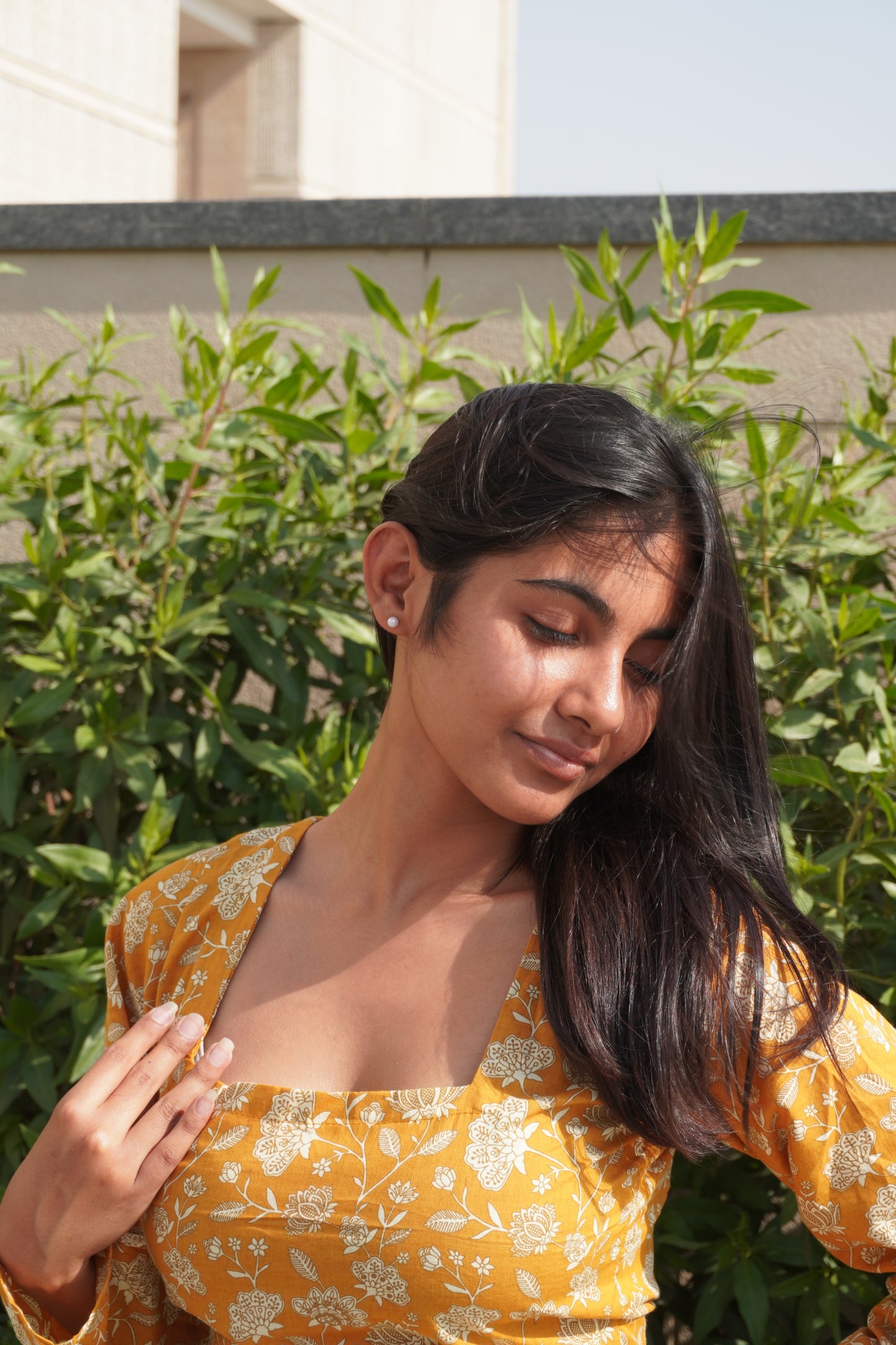 Mustard Floral Corset Back Cotton Kurti