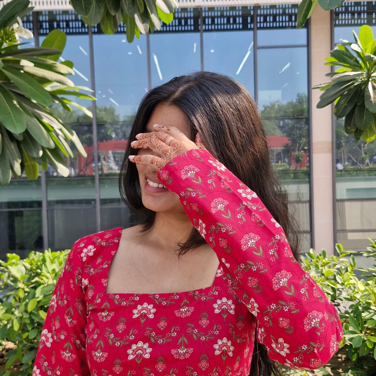 Red Floral Cotton Kurti with Corset-Style Back | Vastraaya Exclusive