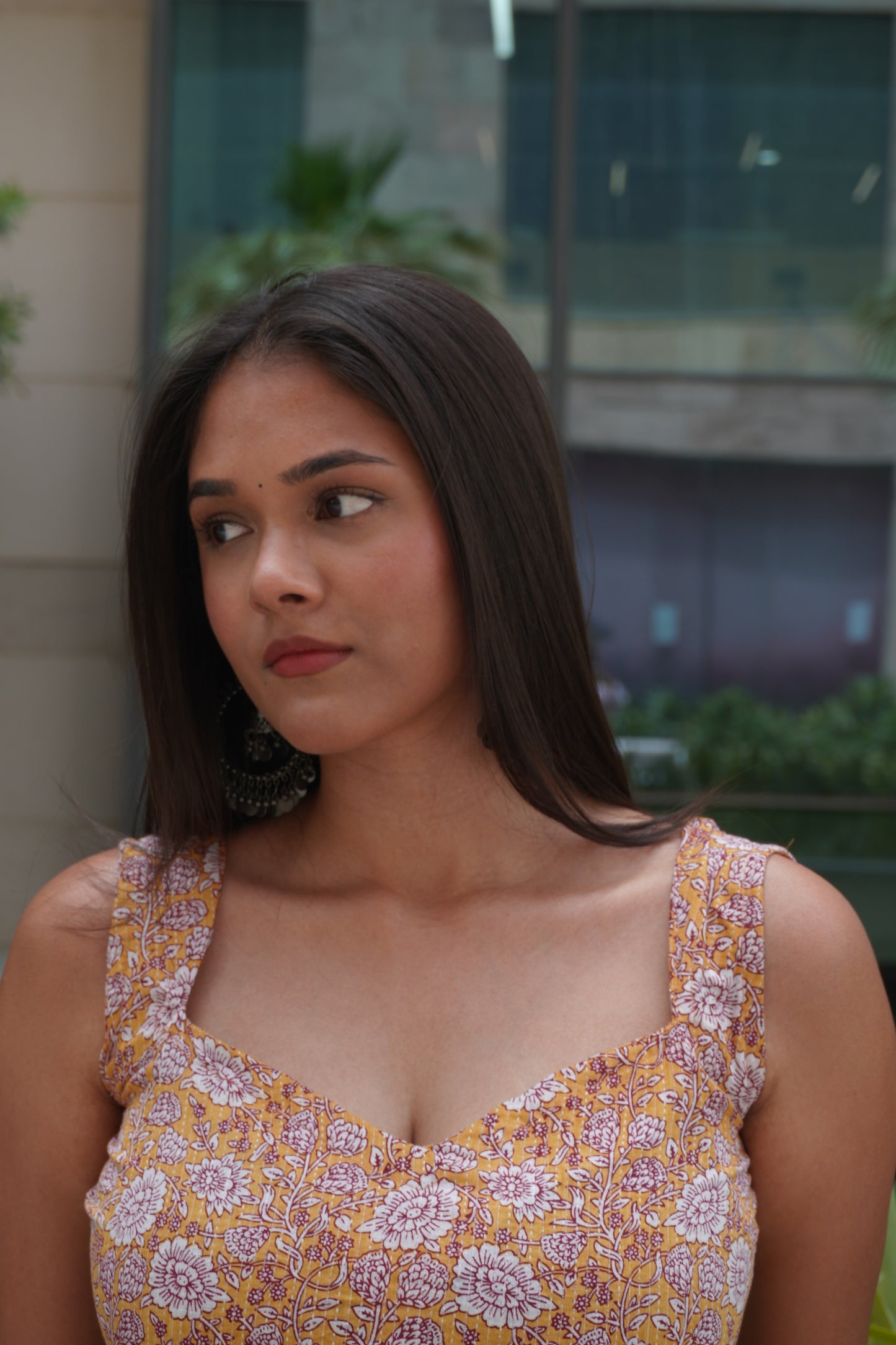 Yellow Floral Cotton Backless Top for Women | Sleeveless Lace-Up Crop Top | Square Neck Summer Top