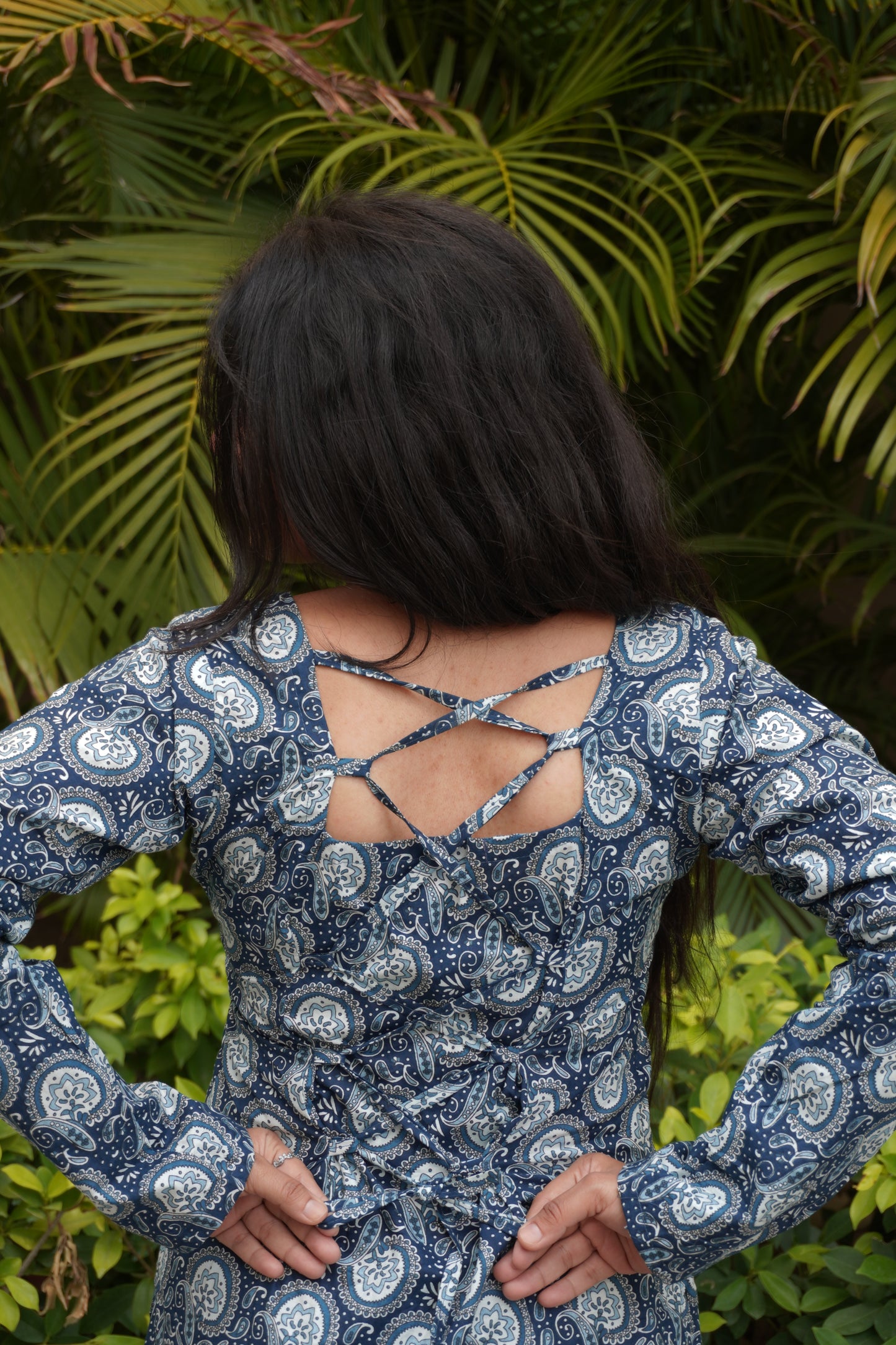 Paisley Corset Back Kurti Top – Square Neck Full Sleeves Indo-Western Statement Piece