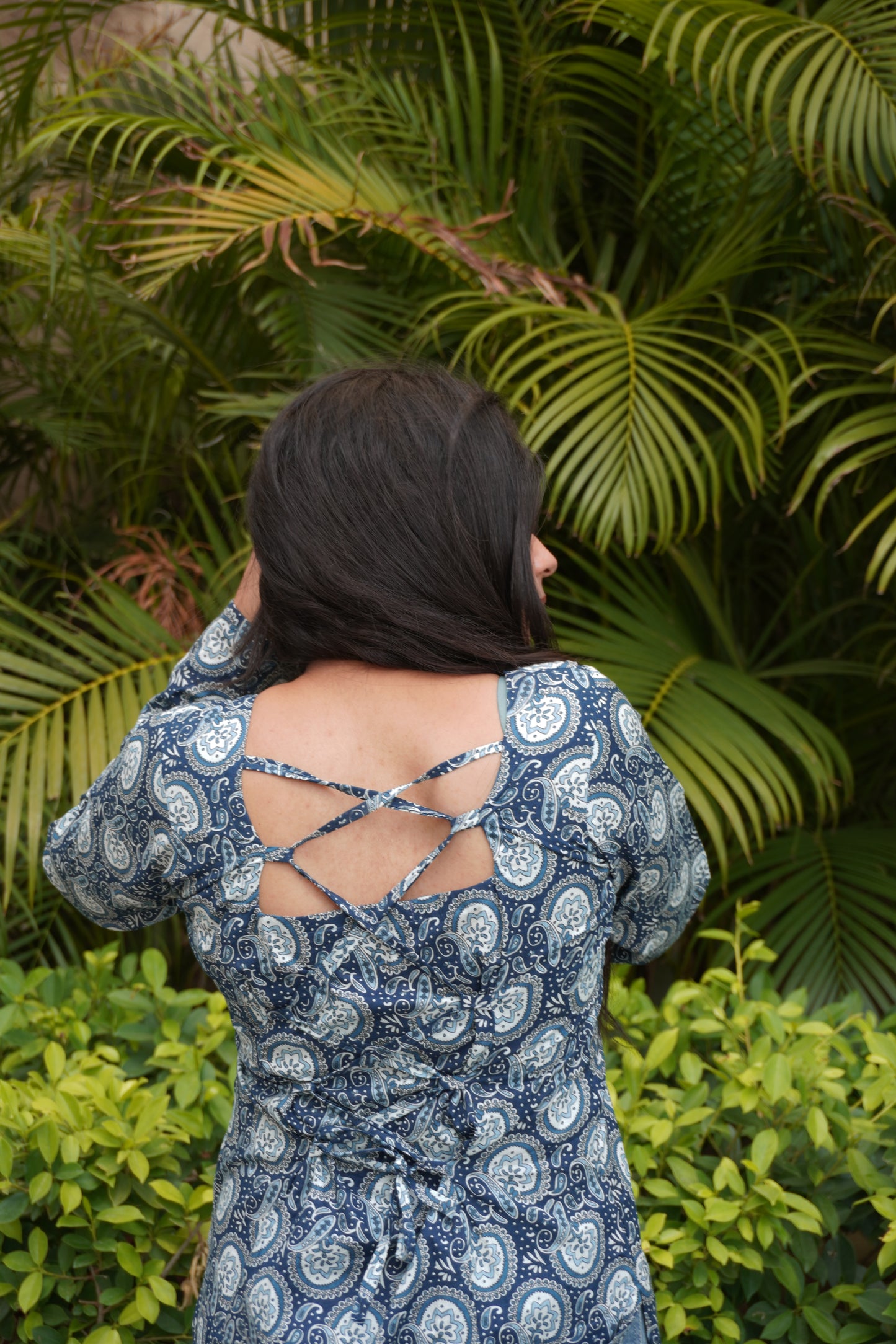 Paisley Corset Back Kurti Top – Square Neck Full Sleeves Indo-Western Statement Piece