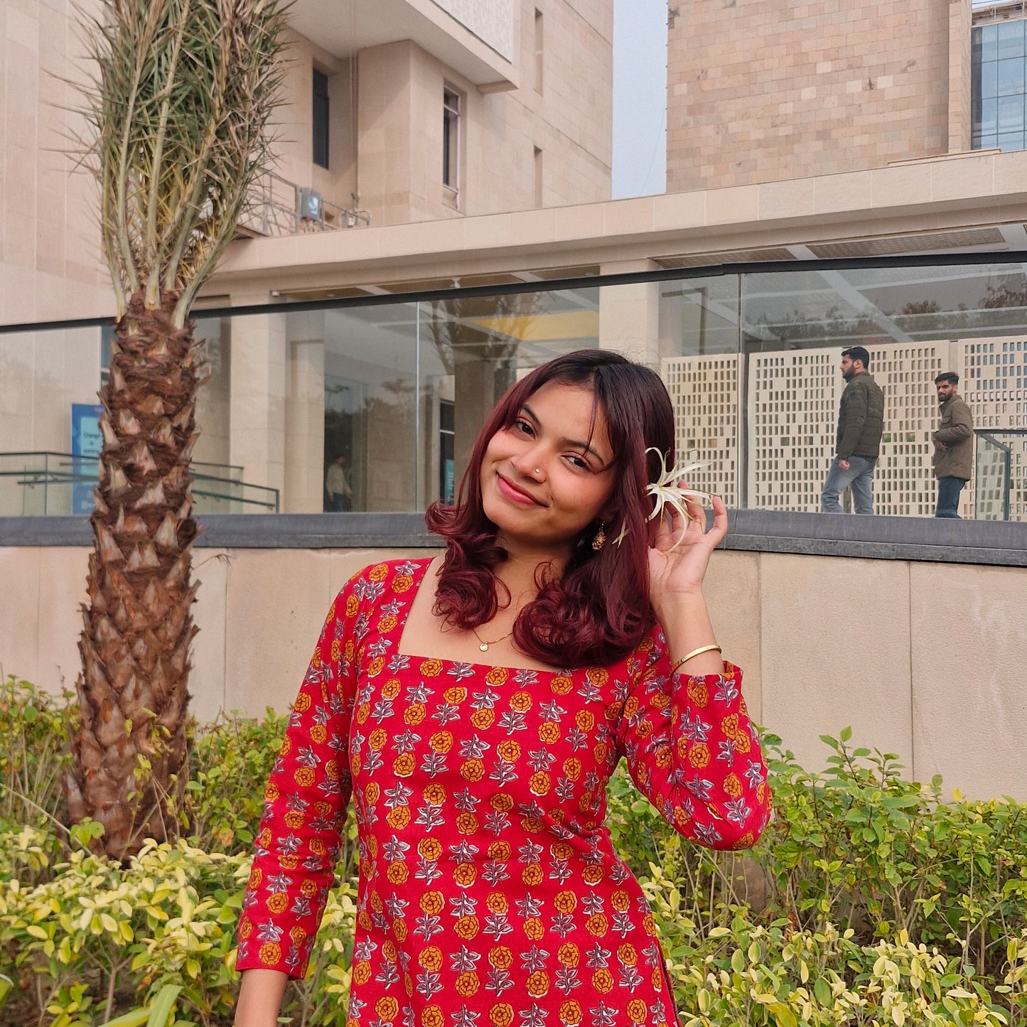Red Cotton Backless Short Kurti