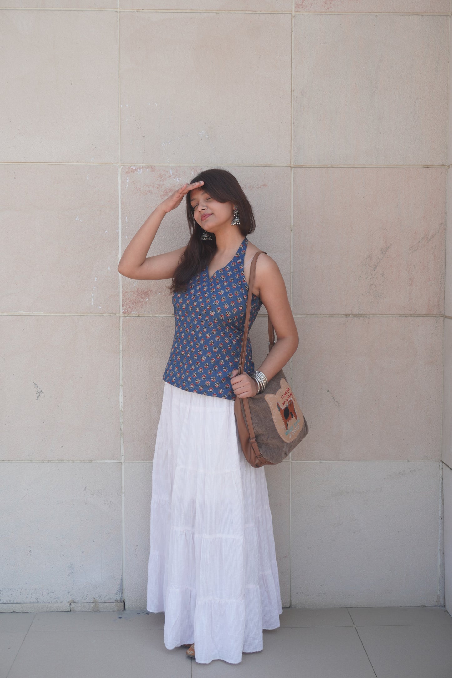 Summer Tie-Back Cotton Top – Indigo Print