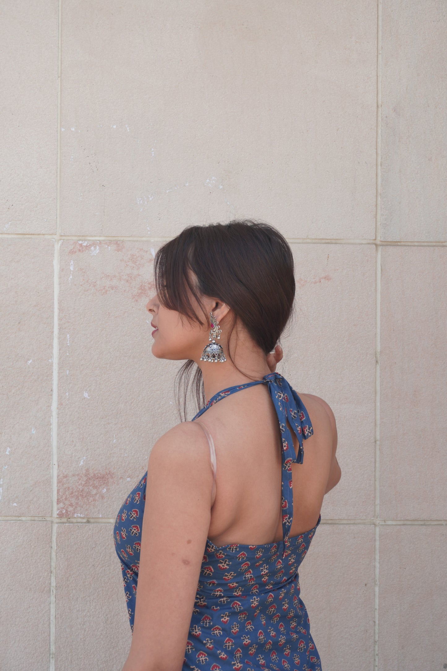 Summer Tie-Back Cotton Top – Indigo Print