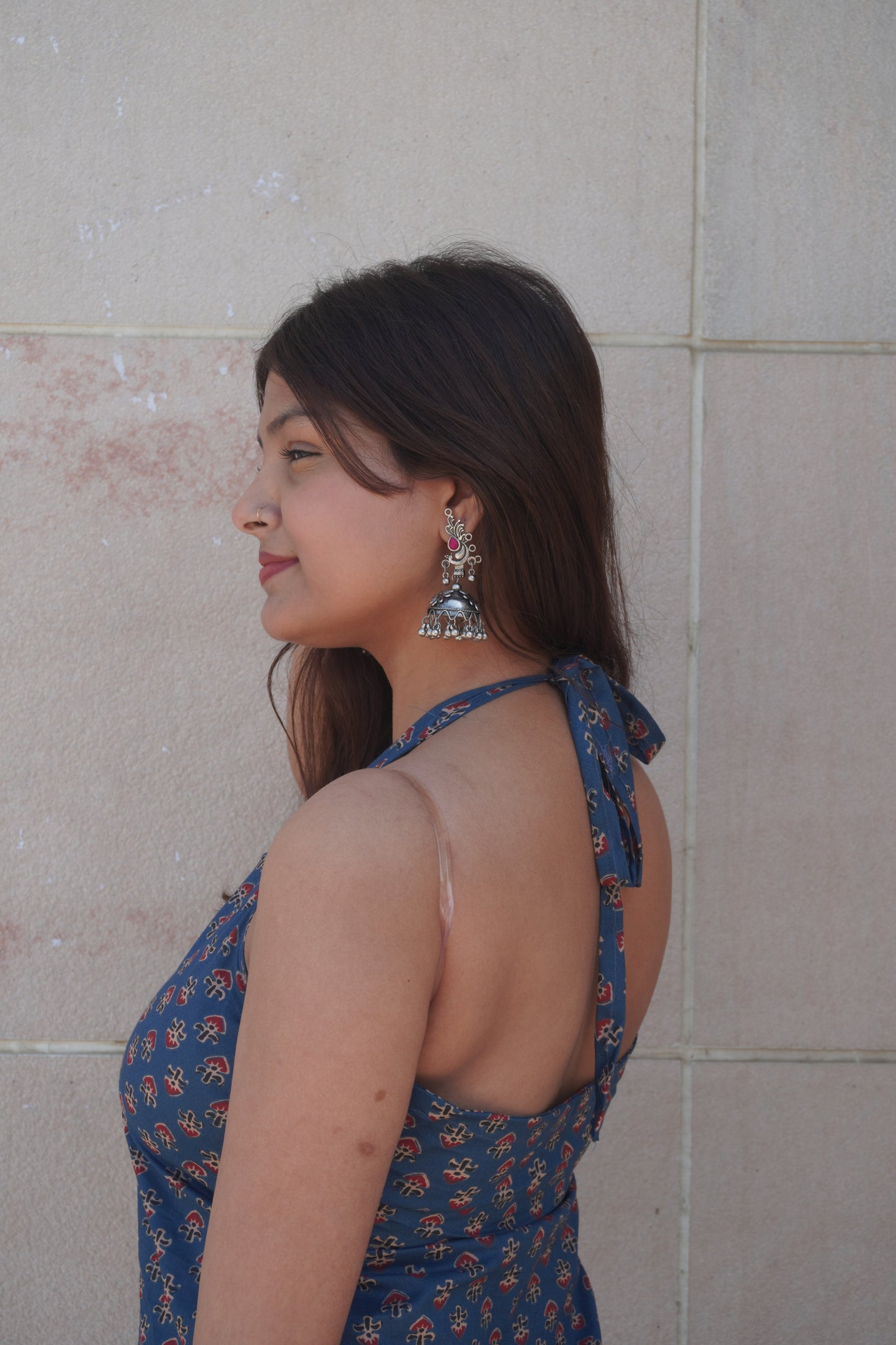 Summer Tie-Back Cotton Top – Indigo Print