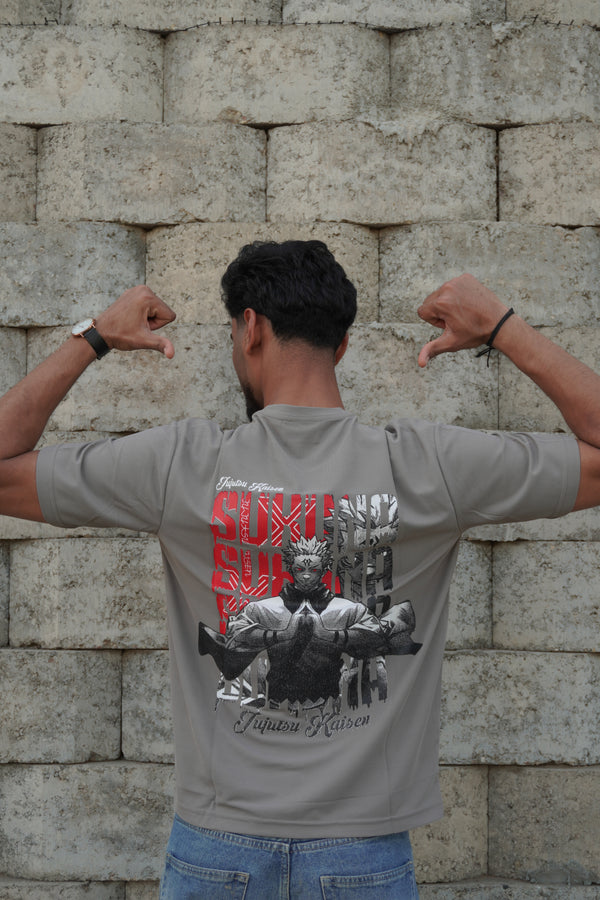 Sukuna Anime Graphic T-Shirt – Grey | 180 GSM Premium Streetwear Tee