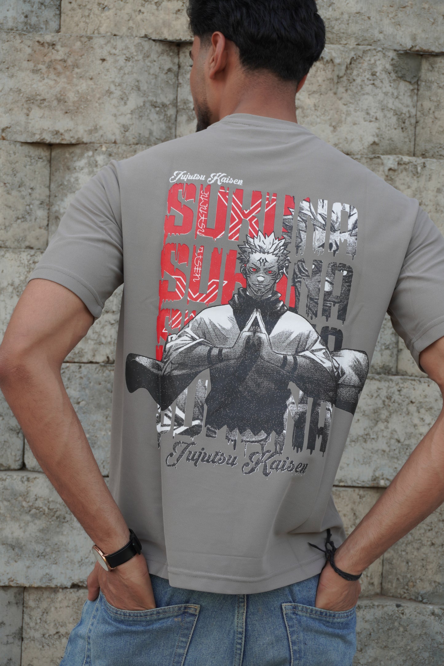 Sukuna Anime Graphic T-Shirt – Grey | 180 GSM Premium Streetwear Tee