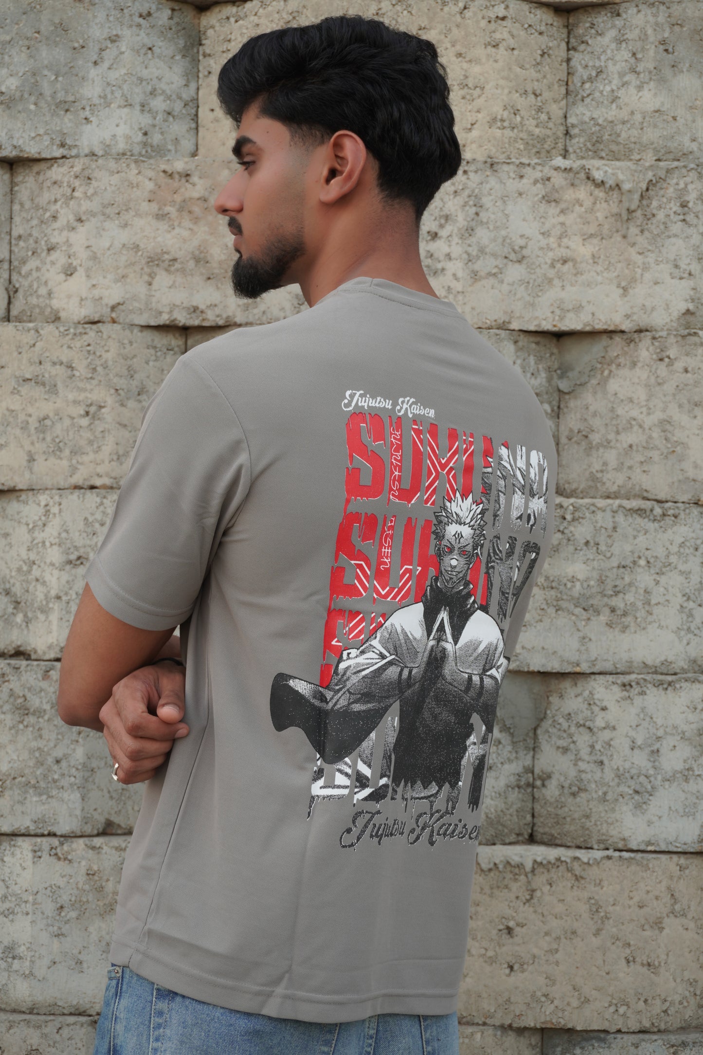 Sukuna Anime Graphic T-Shirt – Grey | 180 GSM Premium Streetwear Tee