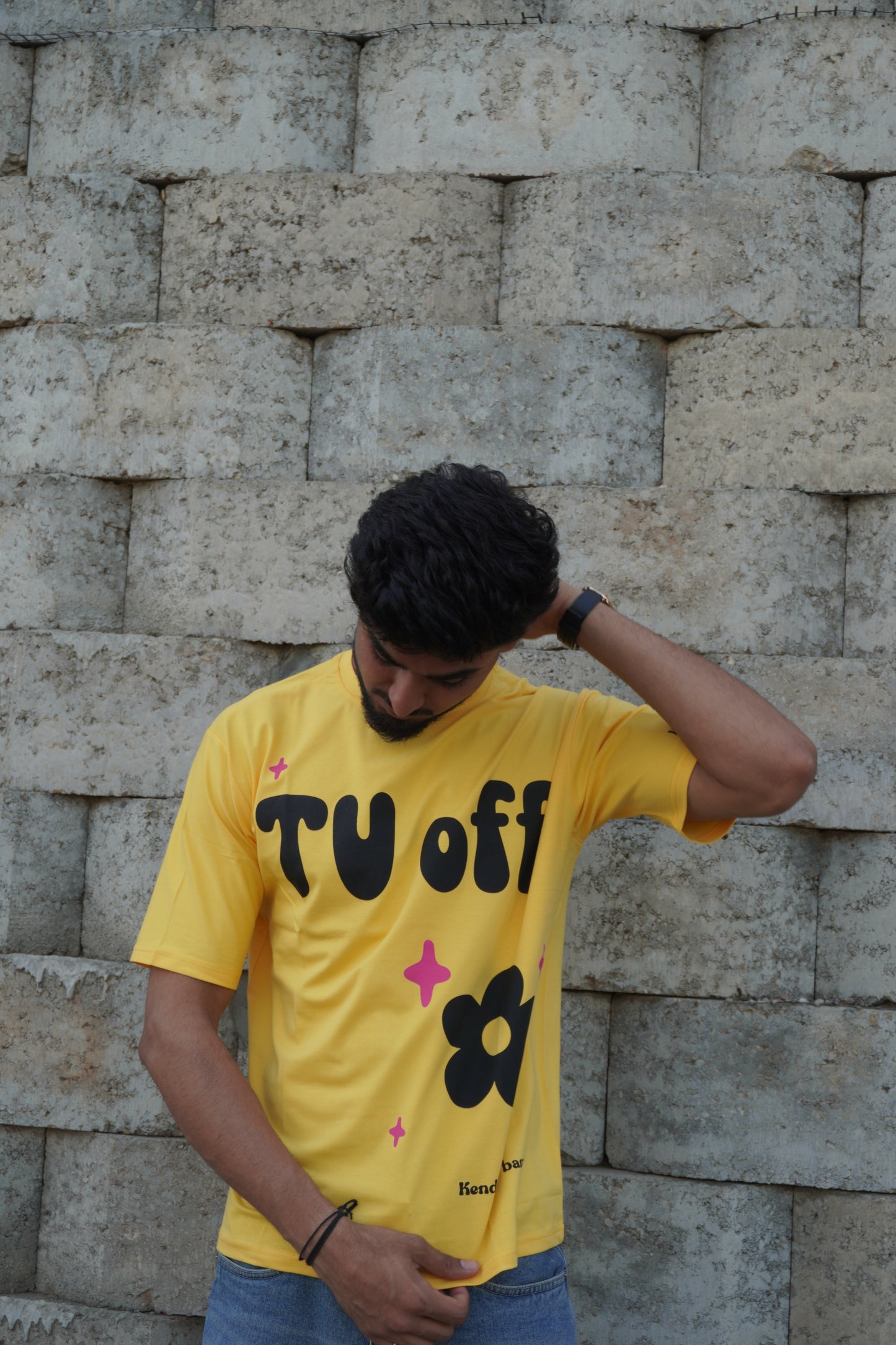 TV Off Graphic Printed T-Shirt – Yellow | 220 GSM Pure Cotton
