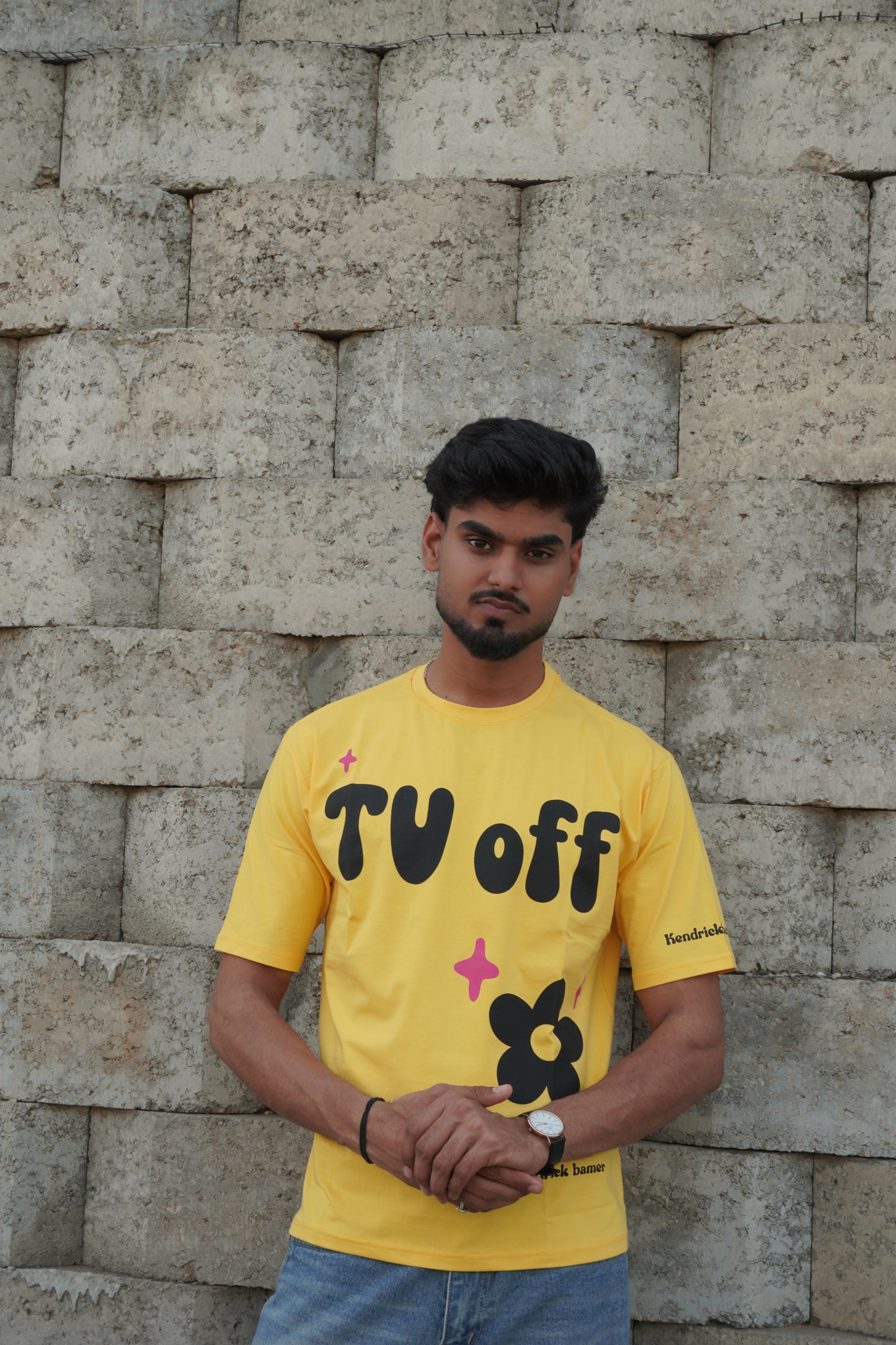 TV Off Graphic Printed T-Shirt – Yellow | 220 GSM Pure Cotton