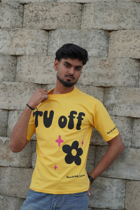 TV Off Graphic Printed T-Shirt – Yellow | 220 GSM Pure Cotton