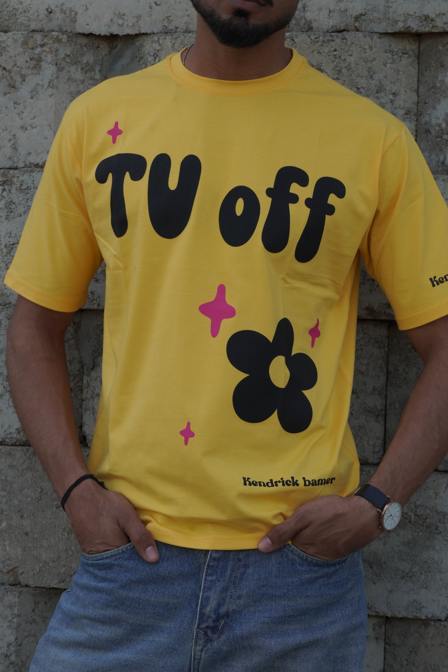 TV Off Graphic Printed T-Shirt – Yellow | 220 GSM Pure Cotton