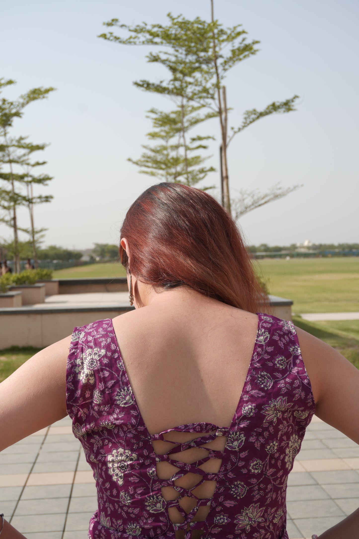Floral Cotton Purple Backless Corset Top