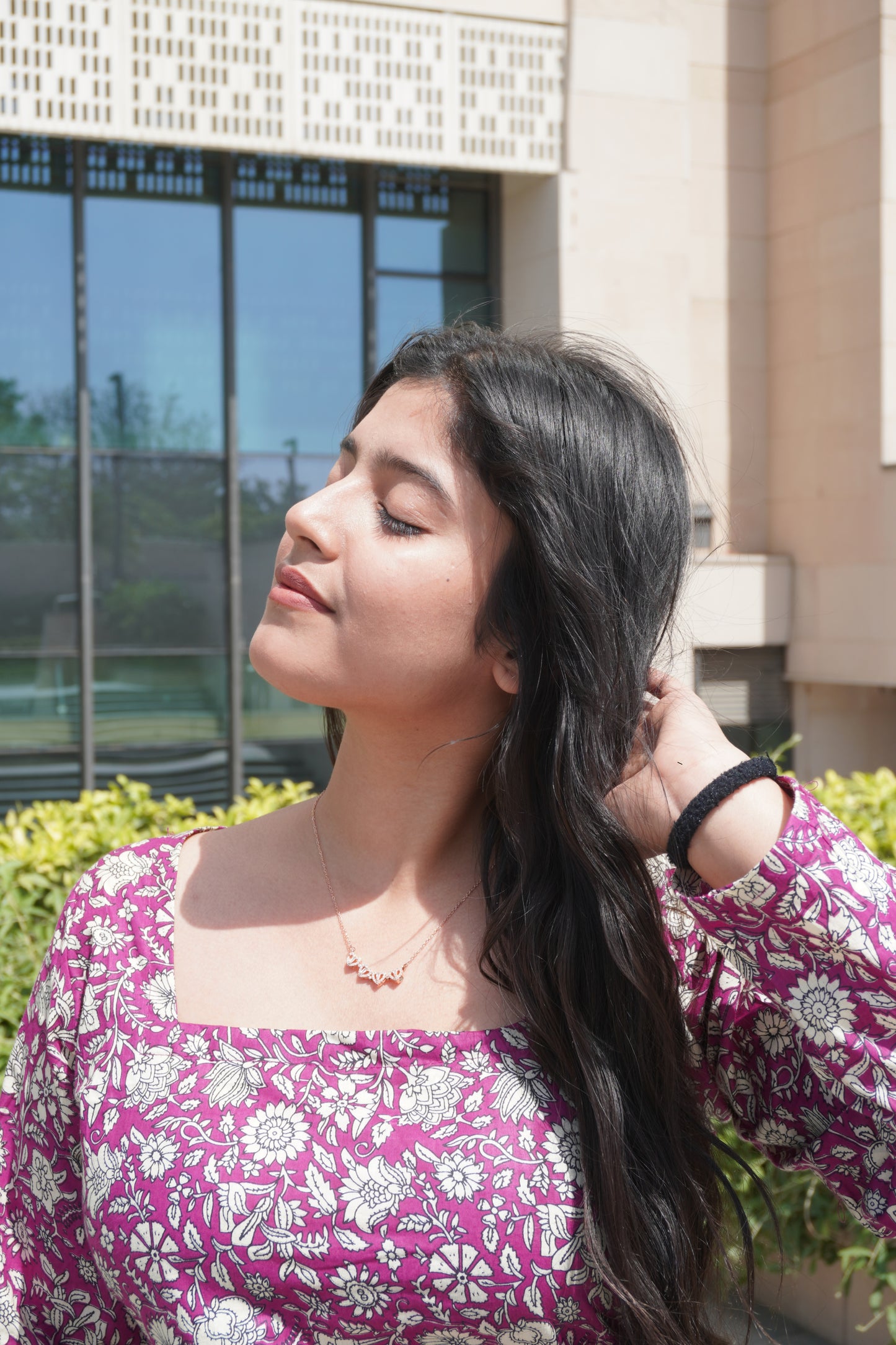 Corset Back Pink Floral Cotton Kurti with Square Neck