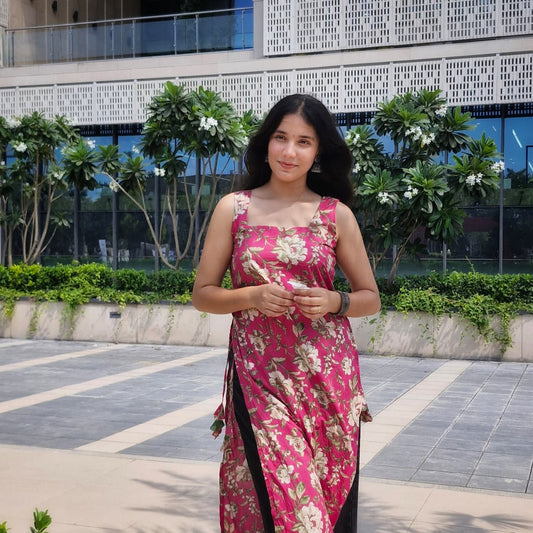 Long Cotton Floral Kurti for Women – Square Neck Festive & Casual Wear