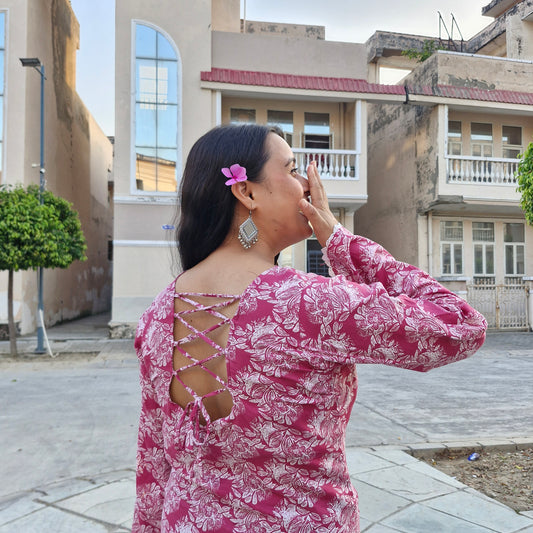 Women’s Rayon Floral Print Sweetheart Neck Backless Kurti with Bell Sleeves – Ethnic & Casual Wear