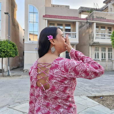 Women’s Rayon Floral Print Sweetheart Neck Backless Kurti with Bell Sleeves – Ethnic & Casual Wear